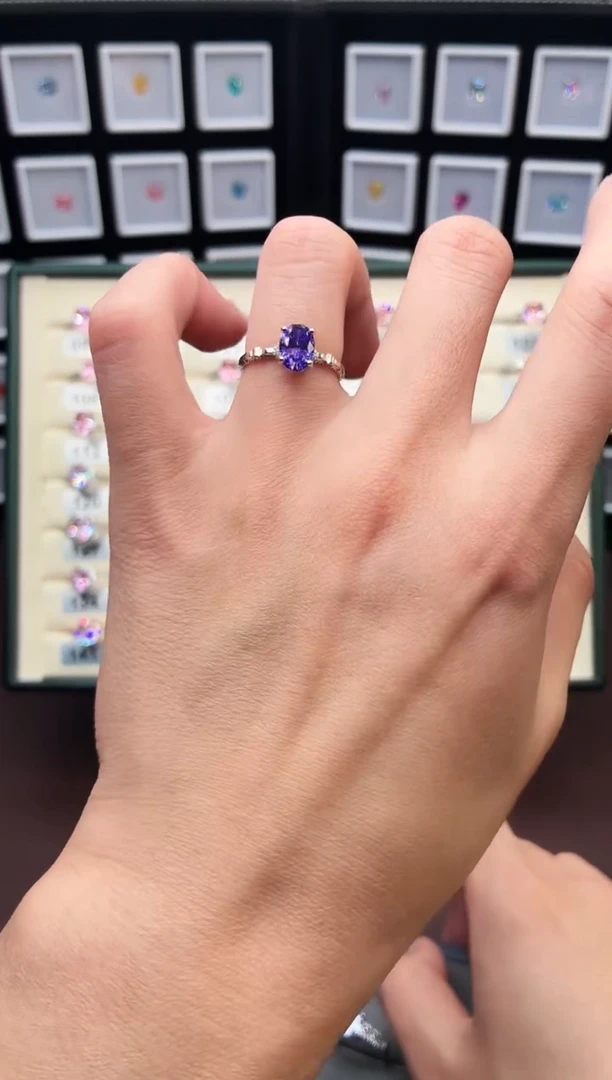 戒指彩色蓝宝石银S925镶嵌1288