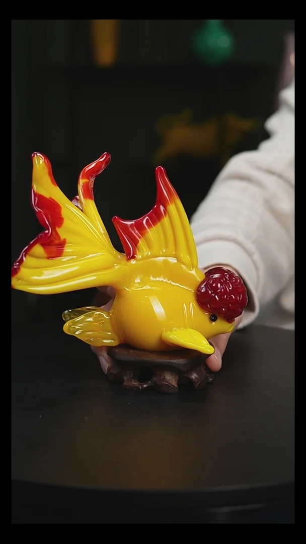 手工艺品琉璃手工琉璃鸡油黄金鱼摆件