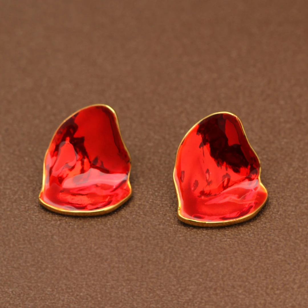 铜合金耳饰 【KEFAN珂梵】法式百搭复古红色简约耳环CBY