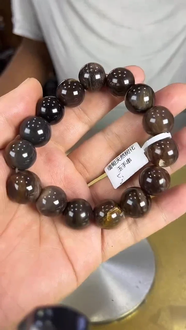 未镶嵌珠宝奇石硅化玉缅甸天然树化玉手串