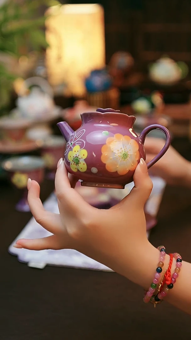 陶瓷茶具紫樱  花苞壶