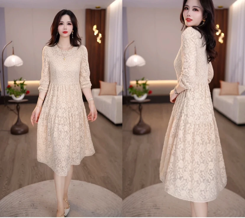 【新品上新】2025秋季新款奶杏色温柔优雅时尚显瘦气质女士连衣裙