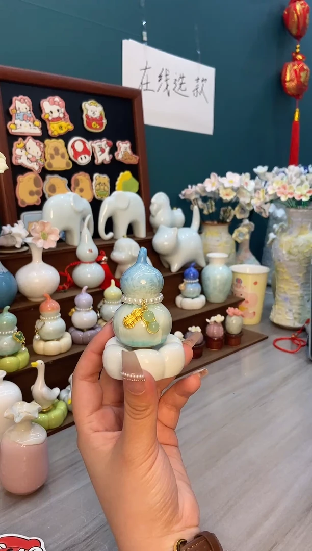 摆件浅蓝色葫芦转转摆件1个装