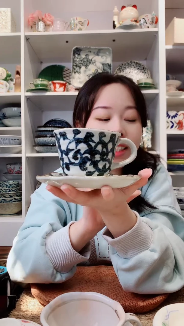 陶瓷章鱼唐草咖啡杯碟