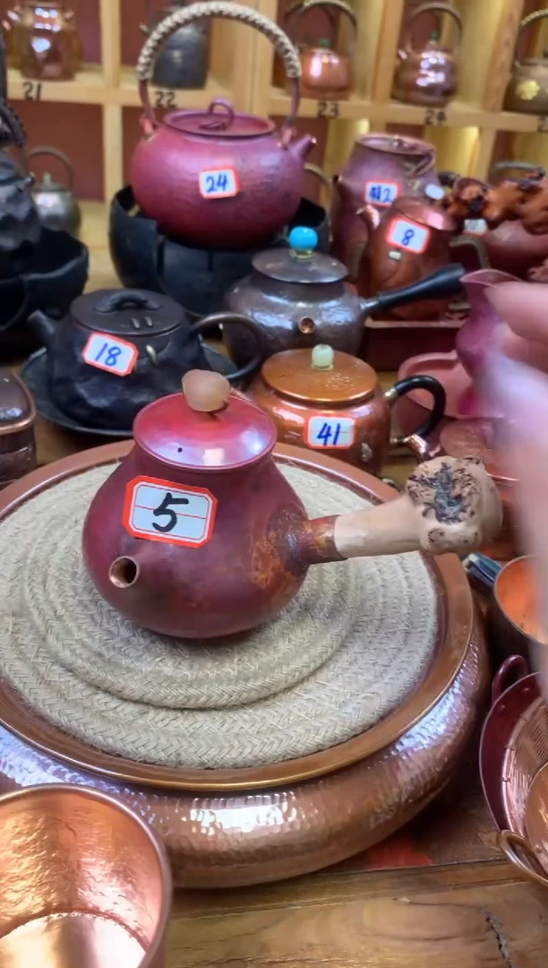 紫铜火烧红梨形木榴闷泡壶