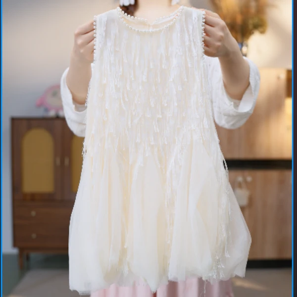 2025新款夏季时尚女童仙女连衣裙儿童白色流苏款款巨显白款式