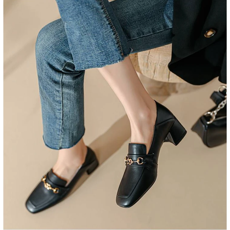 李大龙~牛皮5公分/新款夏季时尚百搭休闲款粗跟单鞋女鞋9210