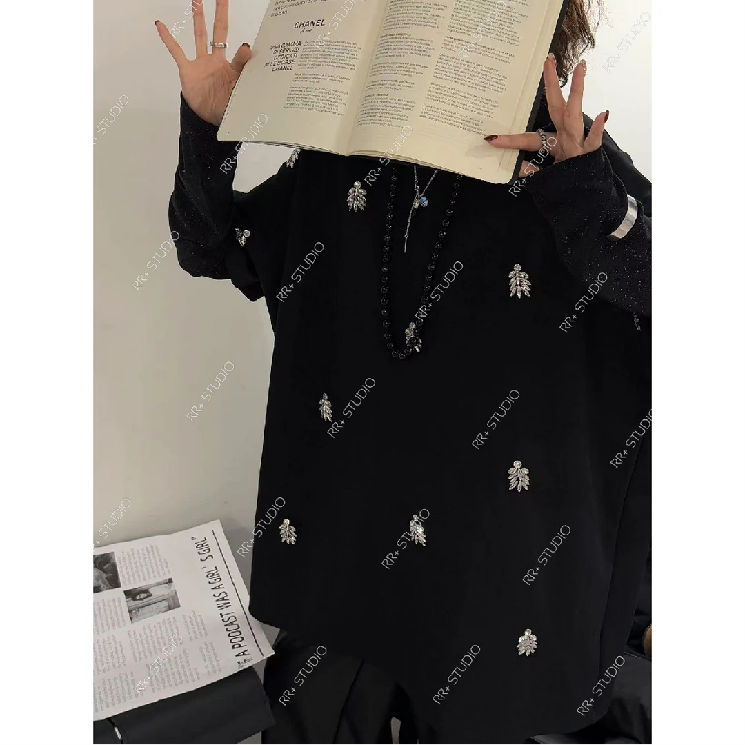 『豆公子』22062韩版百搭钉珠短袖T恤女设计感休闲圆领上衣