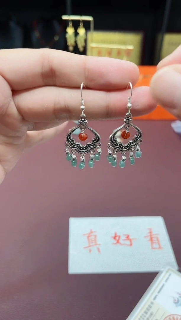 翡翠银S925镶嵌耳饰432000