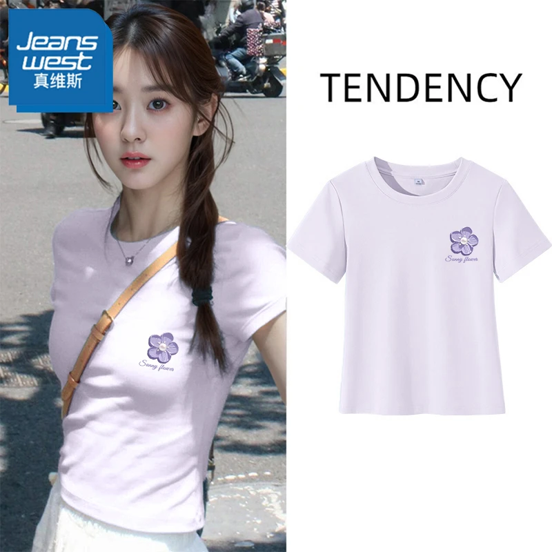 真维斯短袖女装2025夏季小众设计感甜辣小上衣短款t恤白色衣服xzx