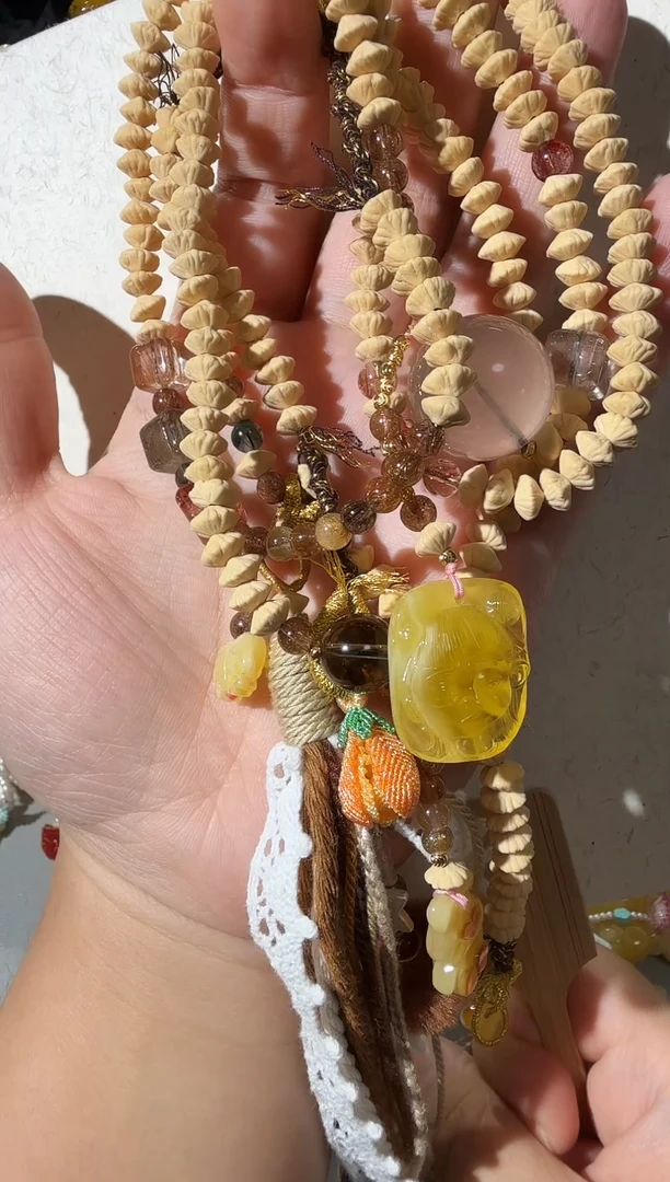 琥珀颈饰未镶嵌琥珀水晶项链斜跨