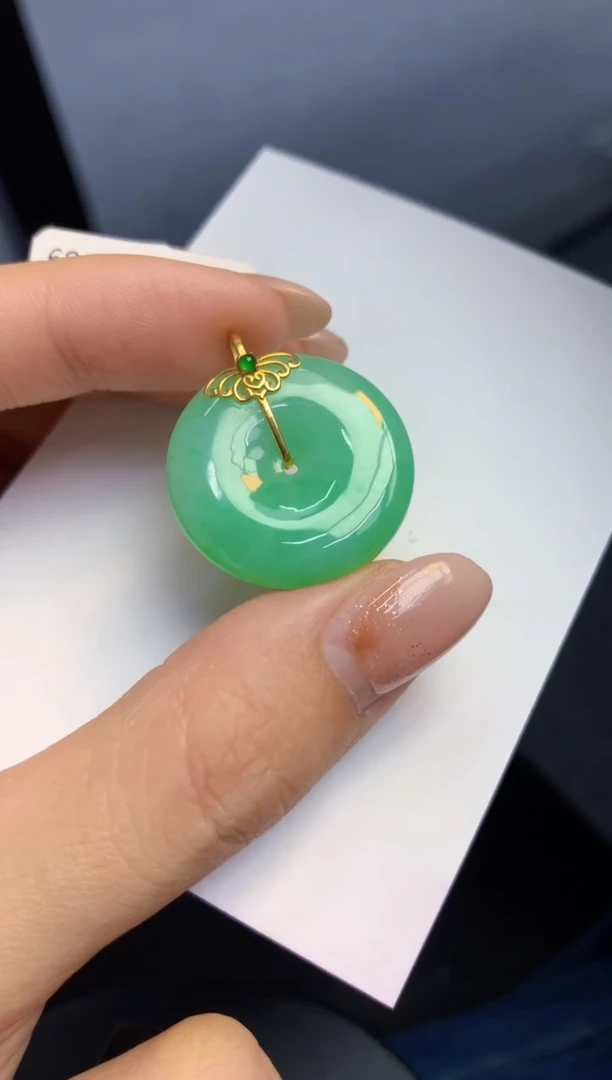 颈饰18K金镶嵌翡翠天然A货缅甸翡翠百元以上9元证书费自理