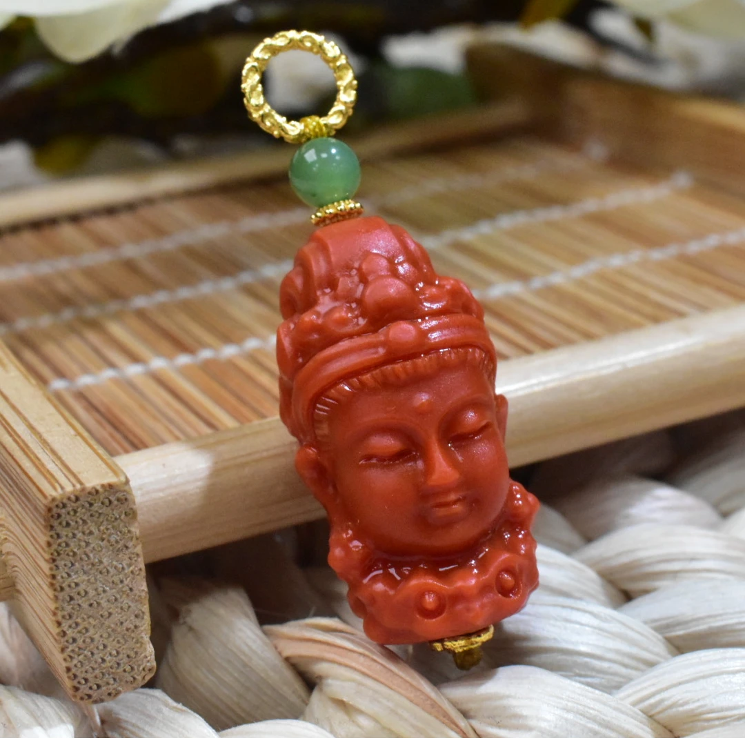 SJ【一九珠宝】高品保山南红观音首吊坠-卡23mmS925银    YJ3030