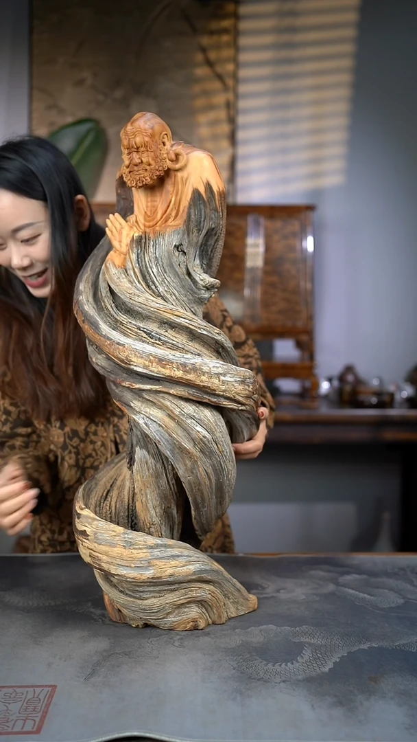 【闪购商品】柏木（崖柏）木雕淳化黑油手作达摩摆件