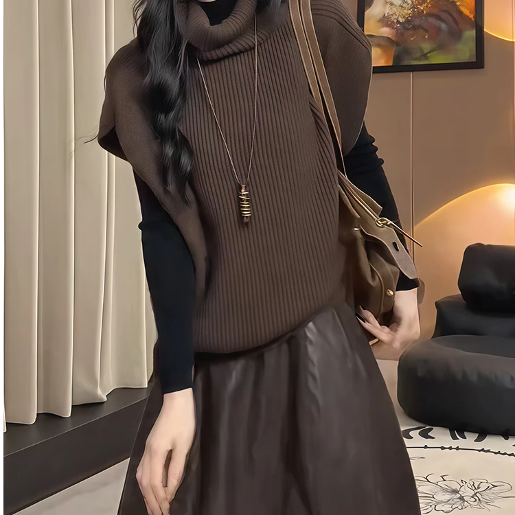 高领小众时尚套装女秋冬新款慵懒高级感针织马甲内搭打底上衣套装