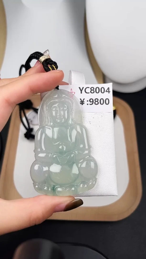 颈饰未镶嵌翡翠YC8004高冰绿飘花超大观音