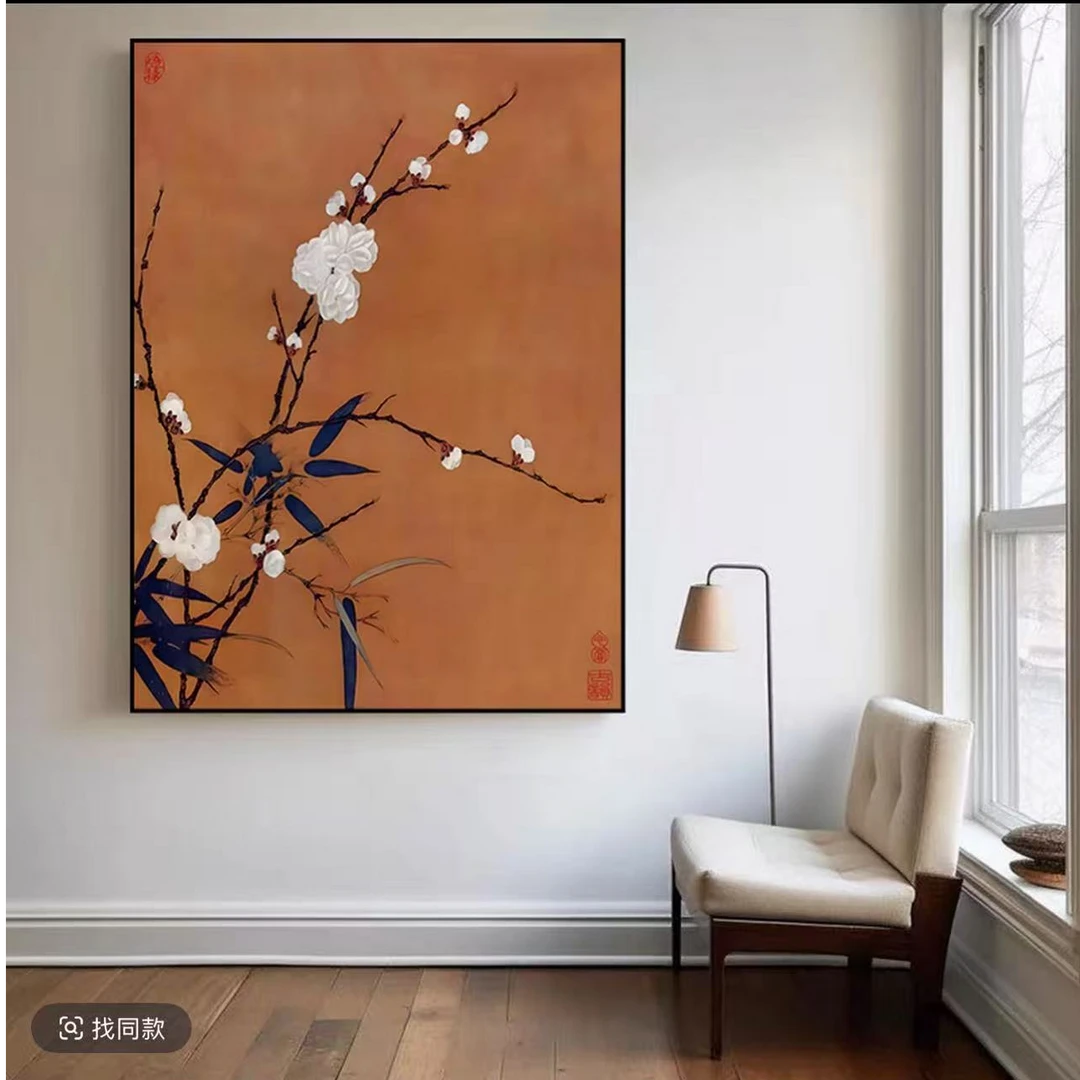 宋氏美学梅竹图新中式竖版装饰画客厅茶室正对门入户壁画L28