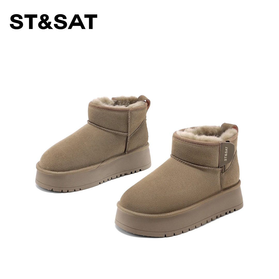 St&Sat/星期六加绒短筒厚底雪地靴2025新百搭气质小暖炉短筒靴女
