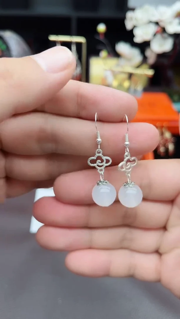 玛瑙/玉髓耳饰银S925镶嵌101000