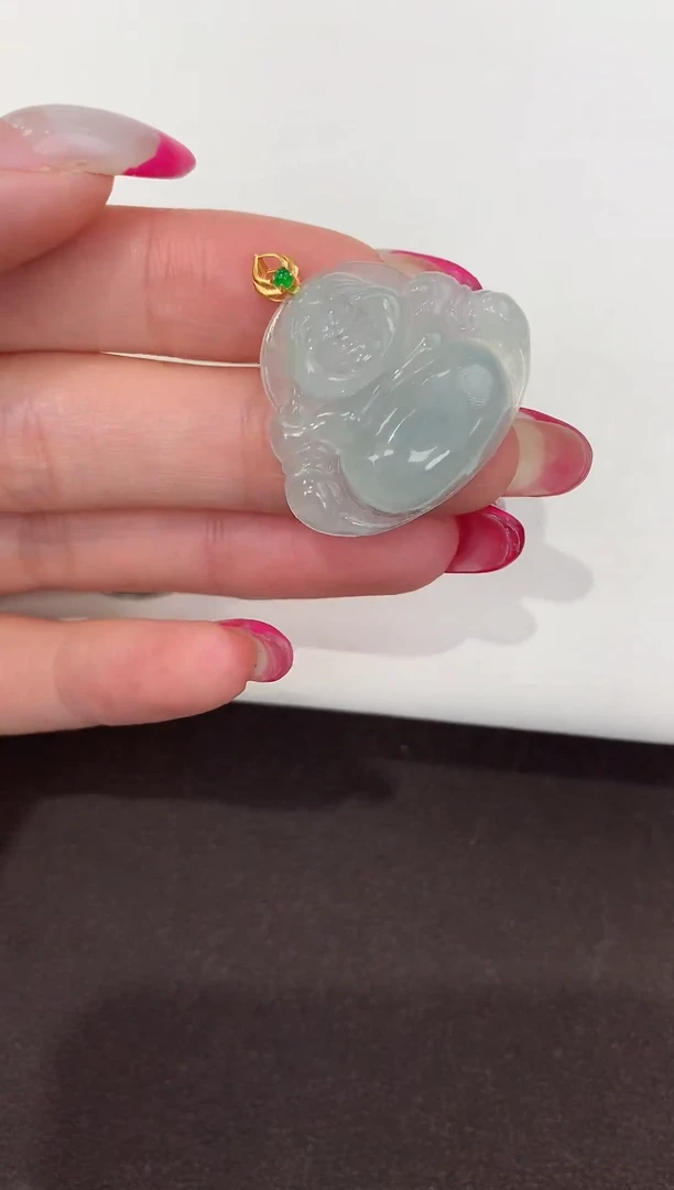 颈饰18K金镶嵌翡翠天然缅甸A货翡翠