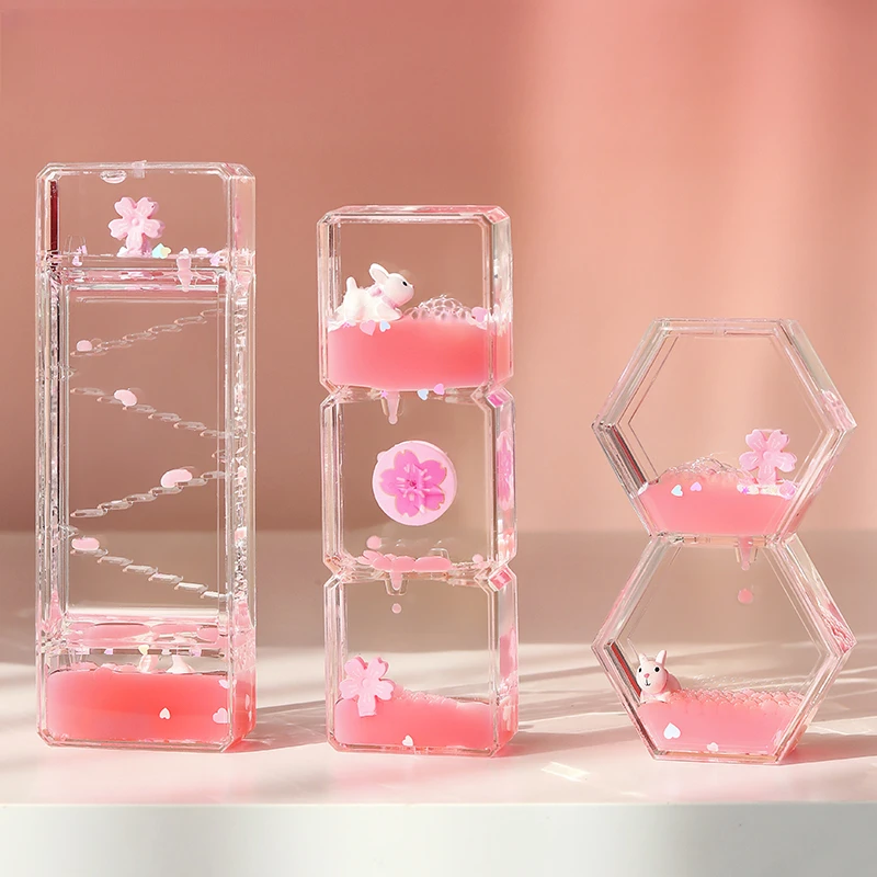 可爱樱花治愈解压工位情绪稳定神器油漏沙漏创意摆件电脑桌摆件