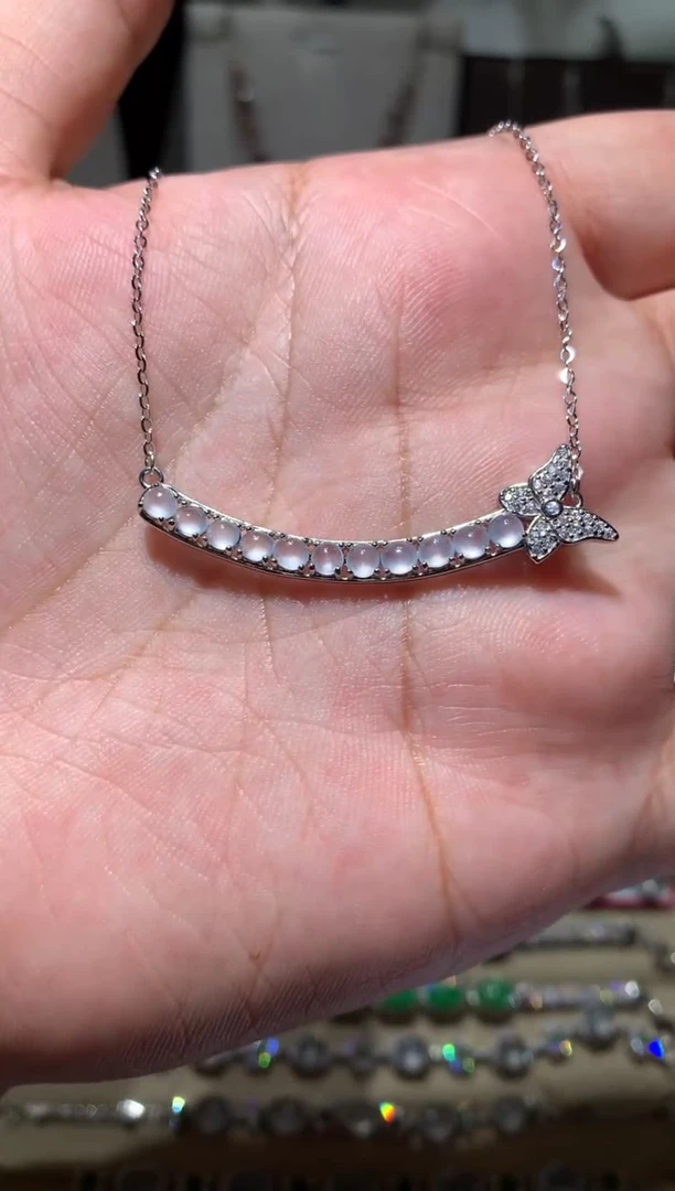 银S925镶嵌翡翠耳饰锁骨链