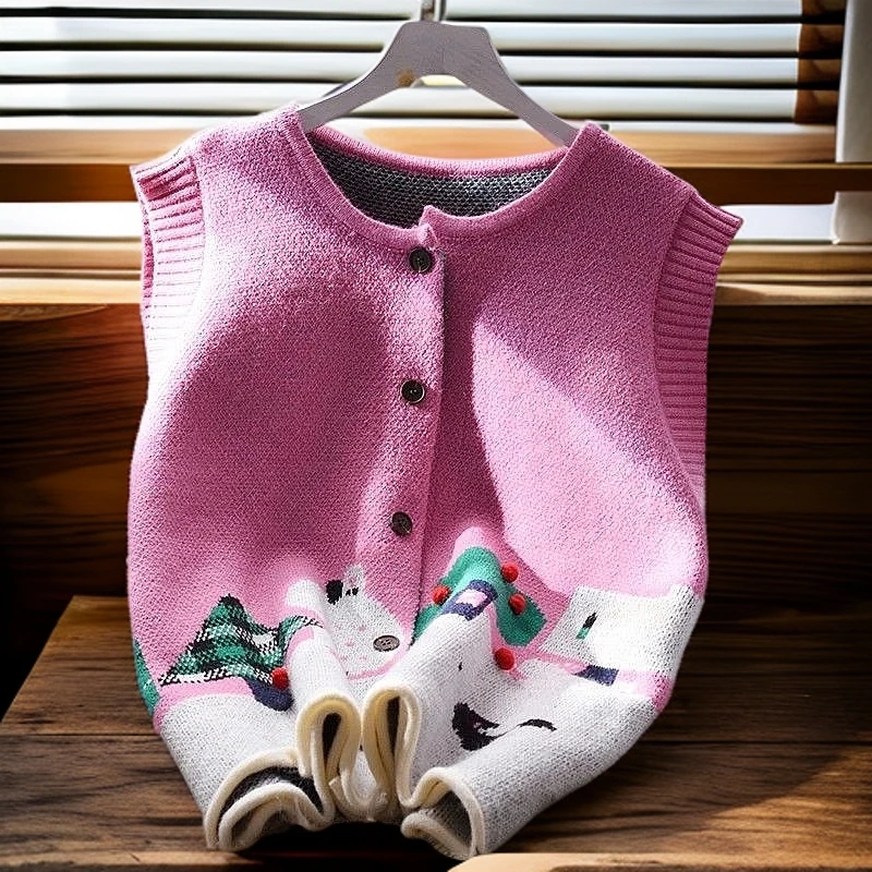 女童针织马甲中大童外穿森系春秋初秋上衣早秋今年新款马夹潮款