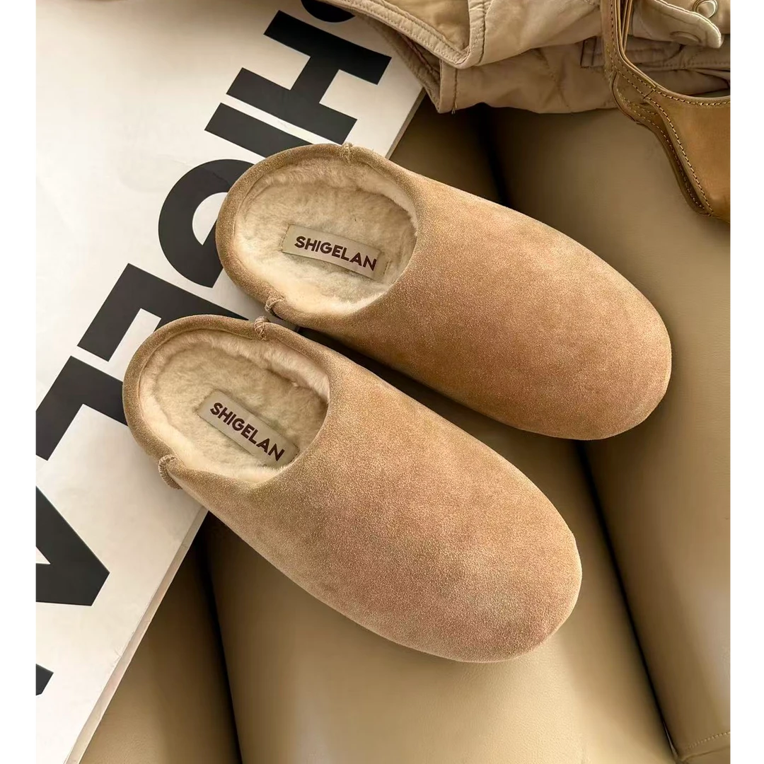 诗歌兰女鞋时尚百搭厚底一脚蹬羊毛包头拖鞋毛毛鞋