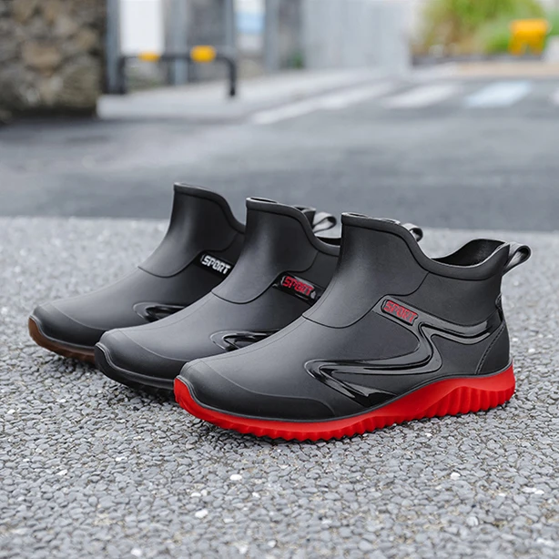 四季百搭雨鞋男士潮流防水鞋牛筋底胶鞋厨房钓鱼防滑短筒厚底加绒