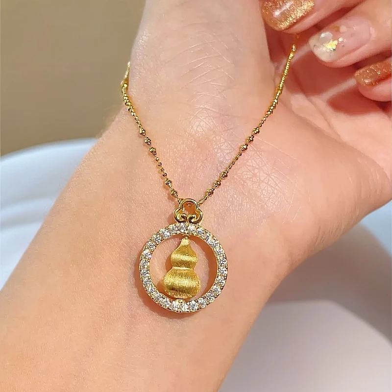 坠链均925银锆石 古法拉丝葫芦套链