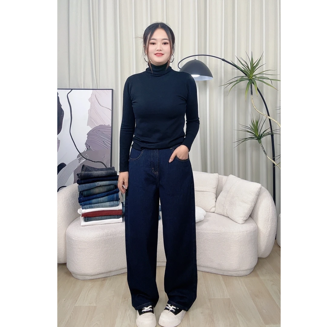 【圣德佩罗】高腰牛仔定制复古宽松阔腿裤牛仔长裤4122