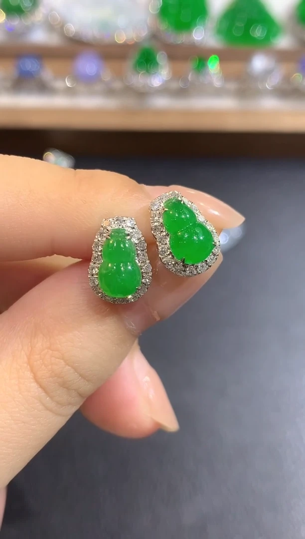 颈饰18K金镶嵌翡翠91-耳饰