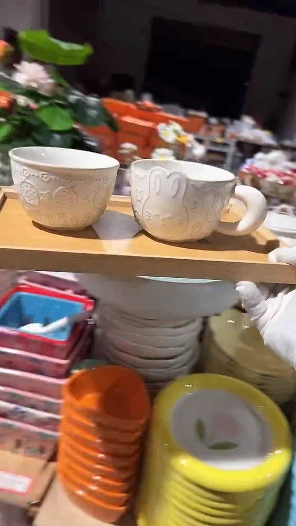 陶瓷兔子杯碗2件套微瑕 凑满20元包邮