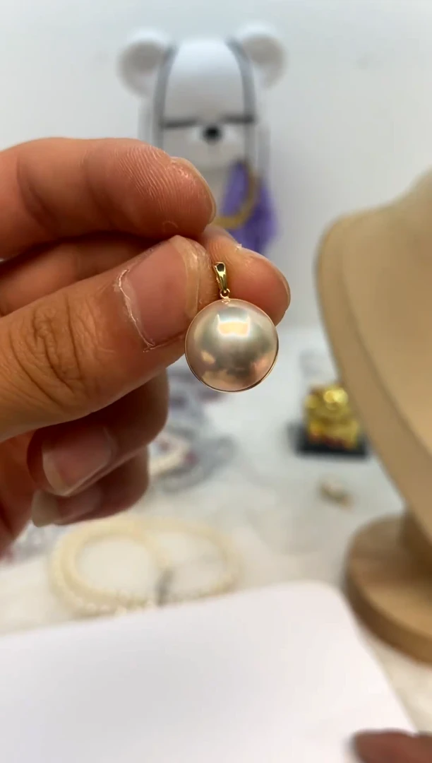 18K金镶嵌颈饰拼合珍珠（马贝珠）13-14