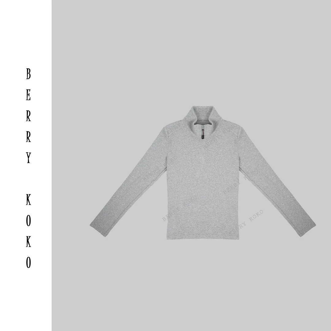 【MISSKO】立领半拉链细螺纹显瘦百搭长袖套头衫 潮流时尚长袖T16