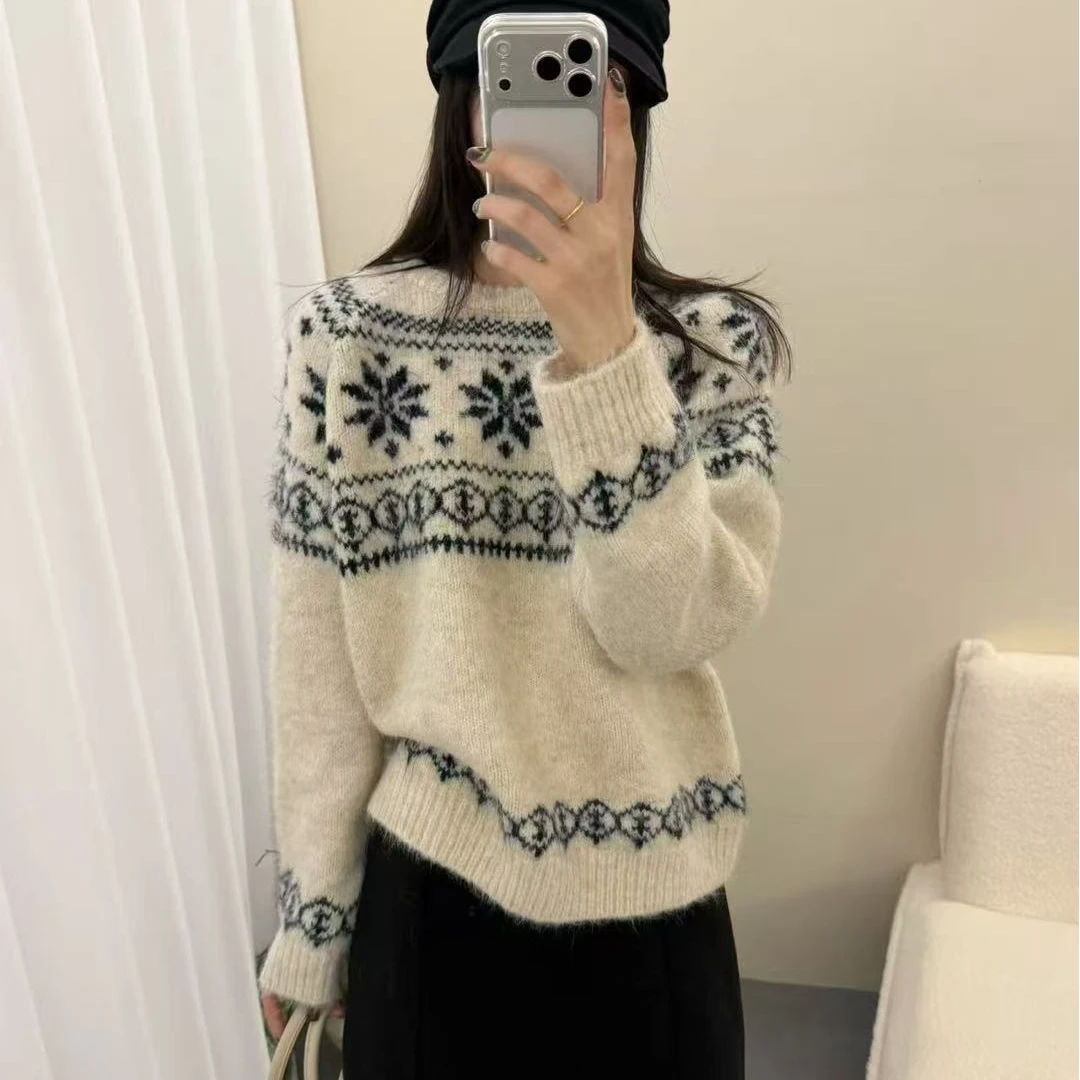 蜗牛家冬季早秋时尚羊毛衫提花小雪花787016