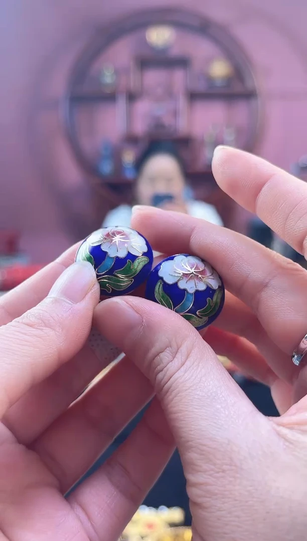 非遗 景泰蓝耳扣 宝蓝
