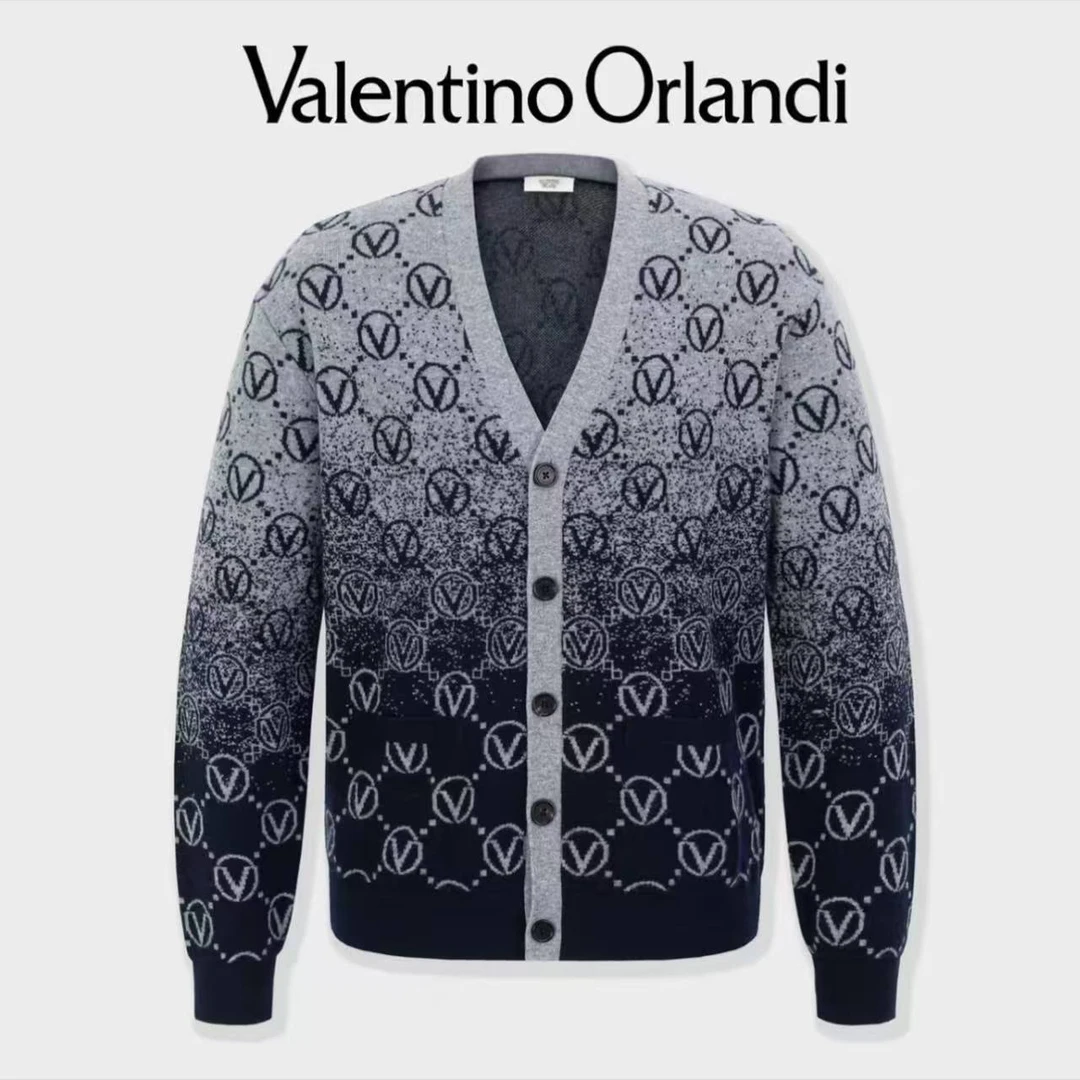 欧洲街 男士秋冬简约商务老花渐变绵羊毛针织开衫