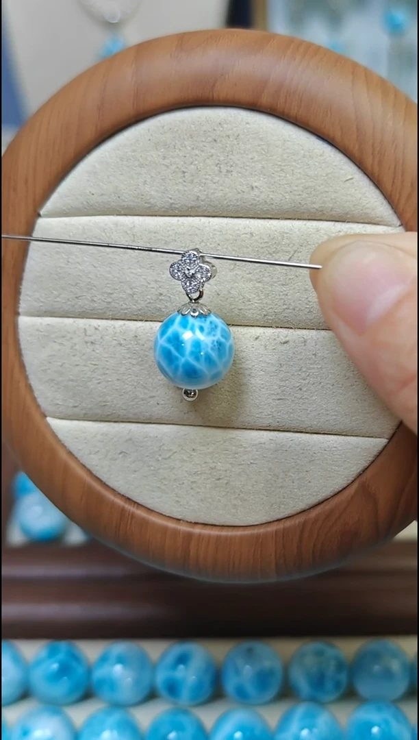 针钠钙石（海纹石）银S925镶嵌颈饰闪****?多样性发其一