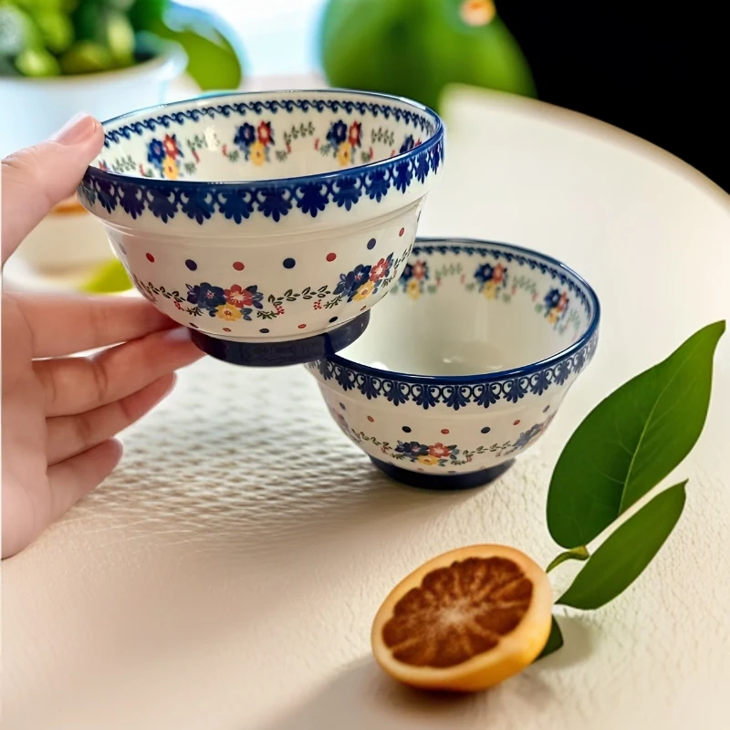 1港风家用复古风格4.5英寸叠叠碗高温瓷饭碗釉下彩餐具