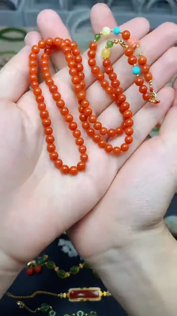 南红玛瑙颈饰18K金镶嵌南红万能链06