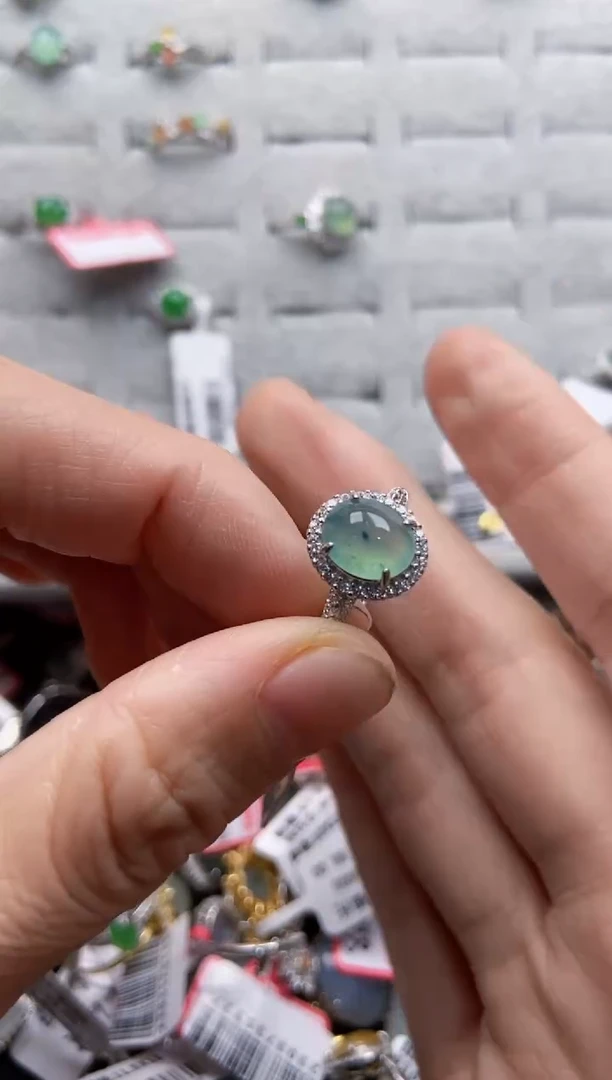 翡翠戒指银S925镶嵌77777---10