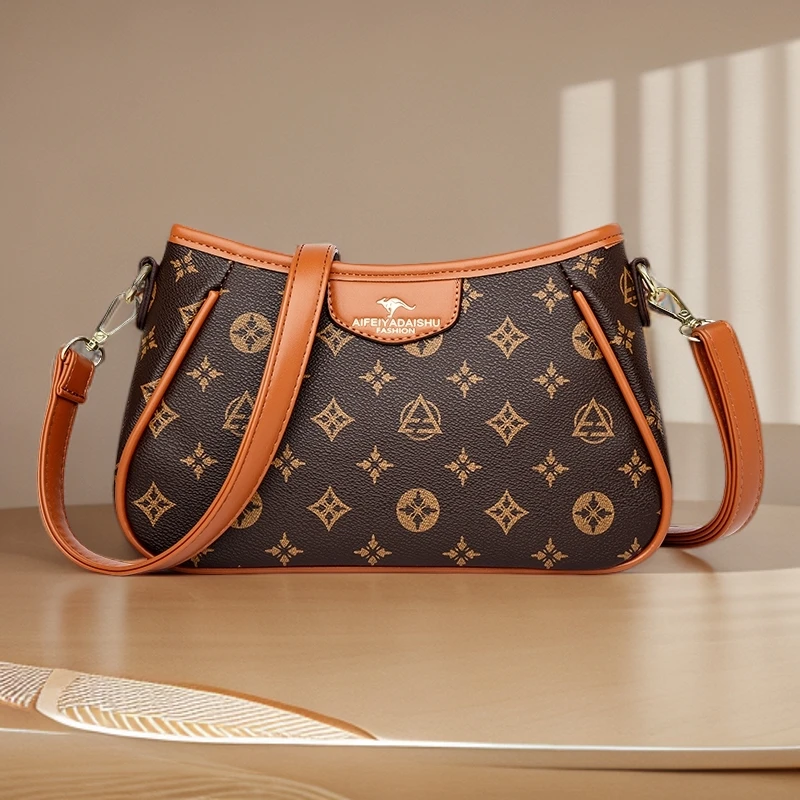 时尚斜挎包印花复古经典图案休闲秋冬简约风轻奢女士单肩腋下包