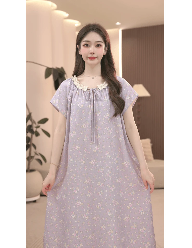 【紫陌清风】碎花睡裙女款2025新款夏宽松大码显瘦可外穿睡衣家居服