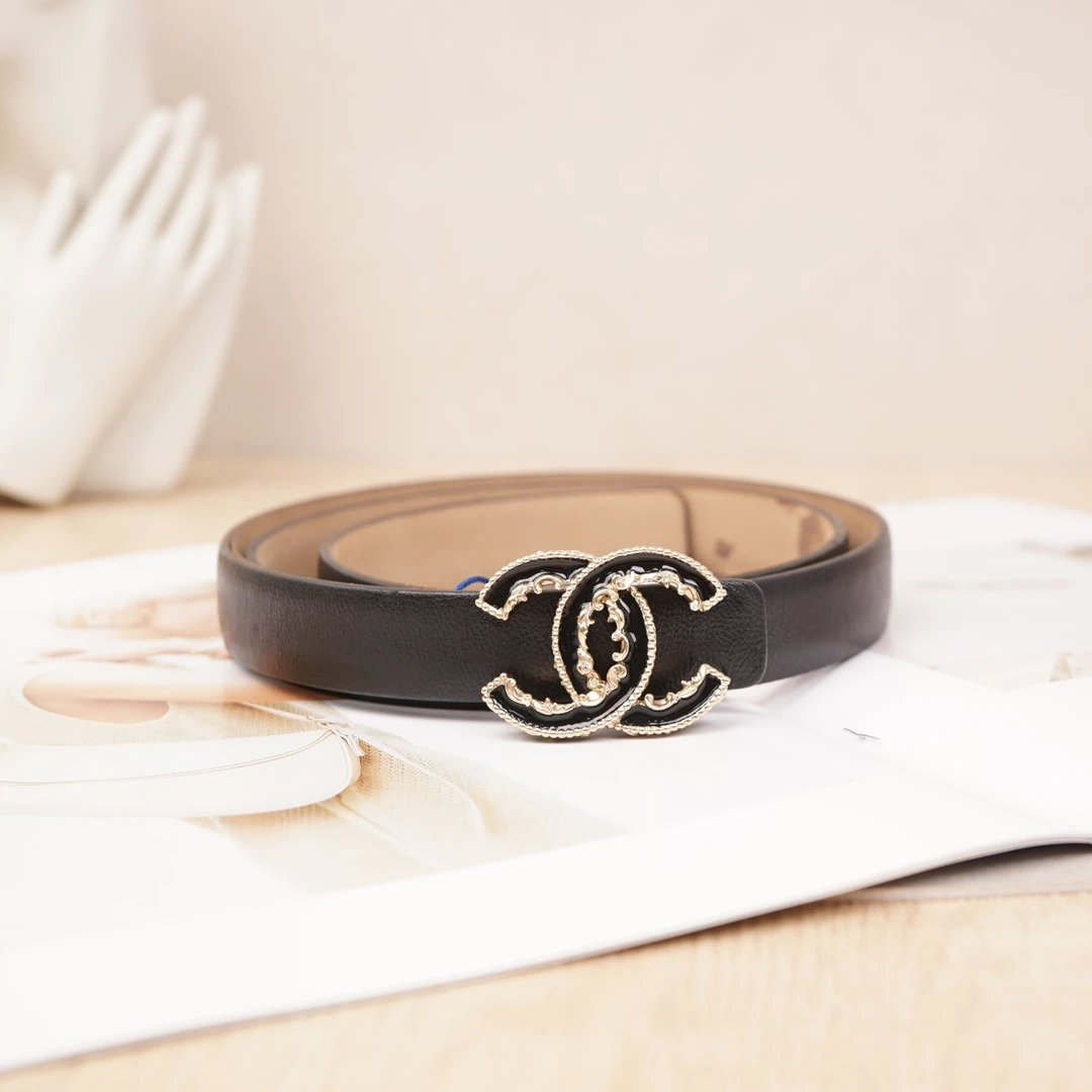95新 Chanel/香奈儿 珐琅双C窄版腰带85码宽约2cm/DS022083