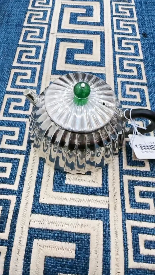 【闪购商品】足银999立筋绿钮泡茶壶