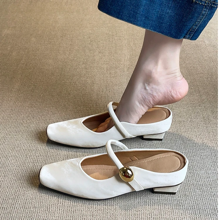 法式包头半拖鞋女外穿高级感夏季气质方头凉拖鞋粗跟穆勒鞋内增高