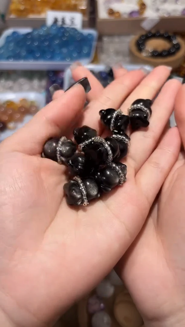 未镶嵌手串水晶银耀小熊单颗