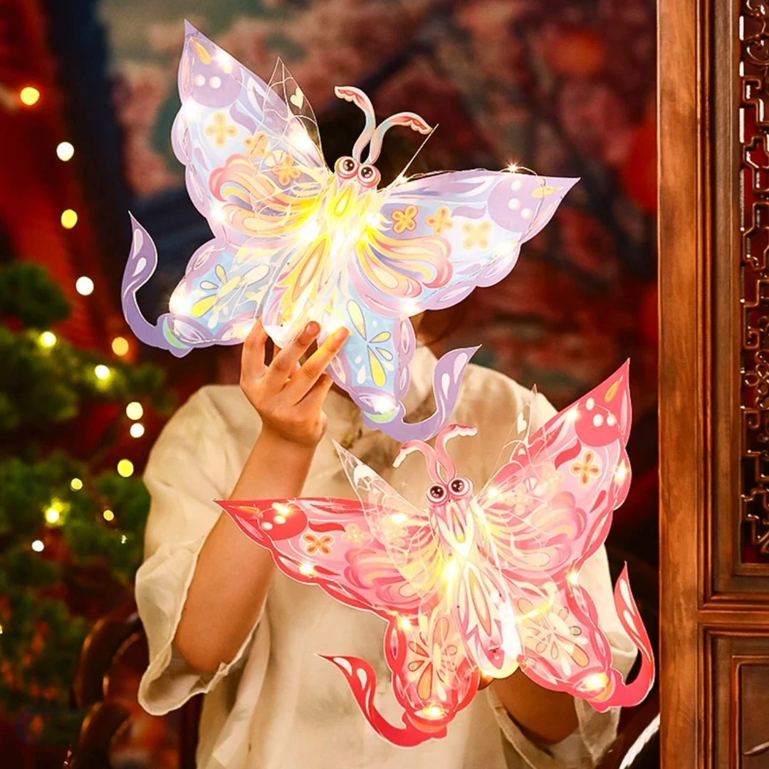 新款蝴蝶灯pvc灯笼手提自制花灯手工diy材料包仙女发光装饰蝴蝶