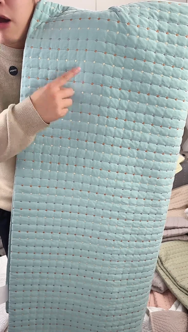 棉纯棉米粒绣薄荷绿200*230三件套